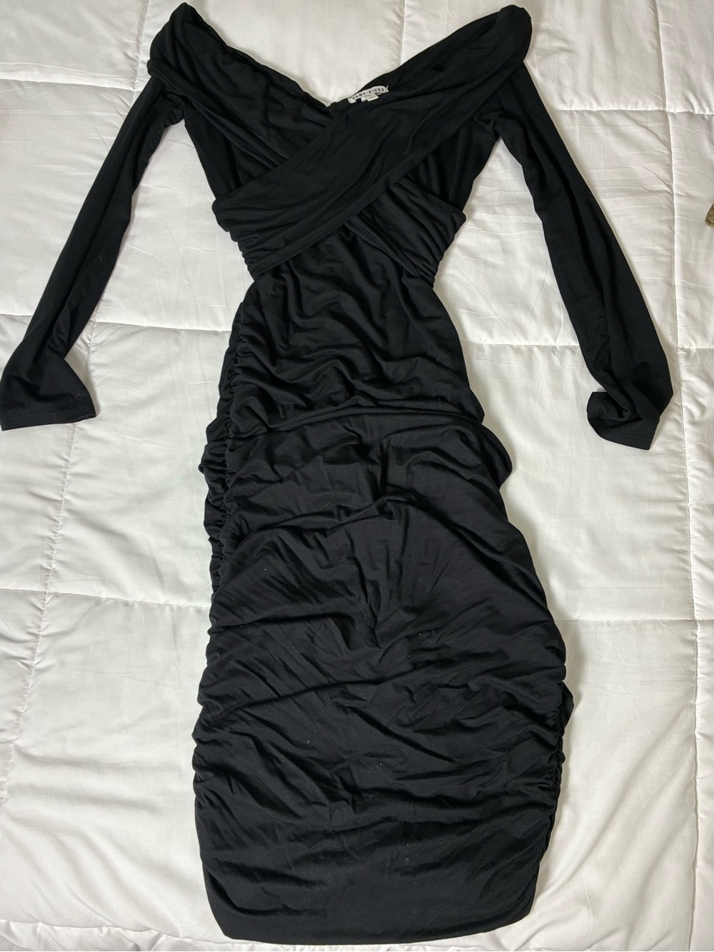 Bump Biddy Black Ruched Maternity Bodycon Midi Dress Size L